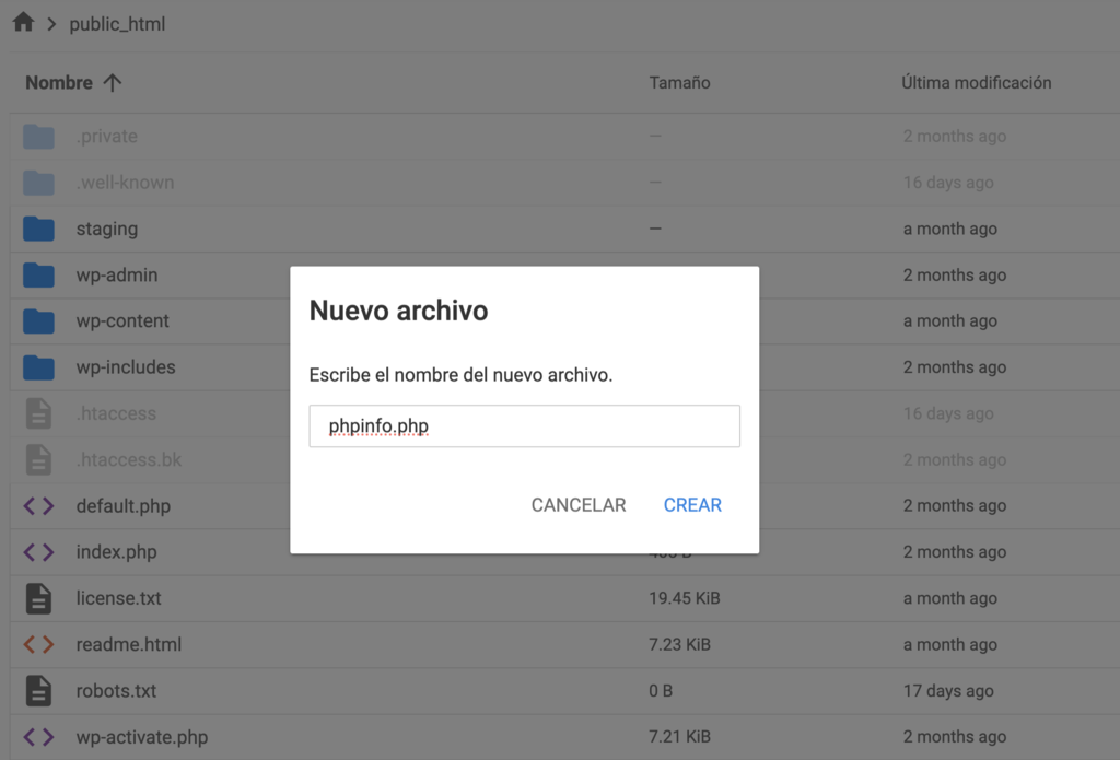 Crear nuevo archivo en hPanel