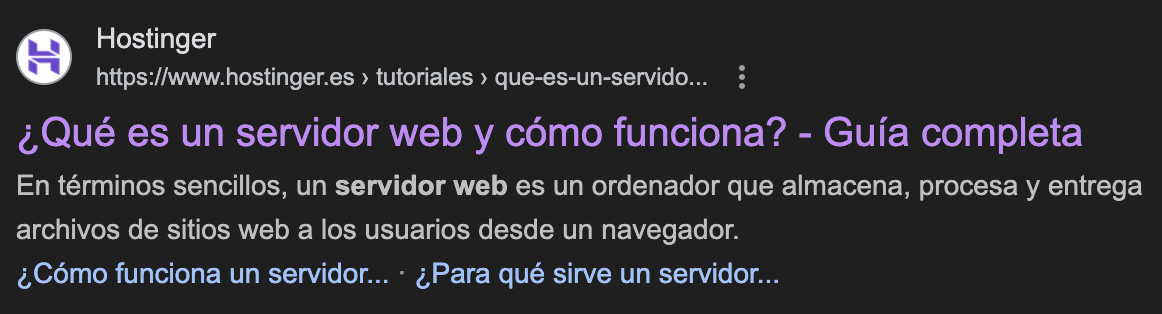 Ejemplo de un post de Hostinger en la SERP