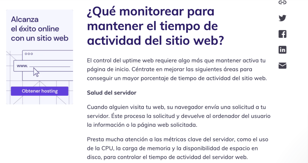 Ejemplo de encabezados en un post de Hostinger