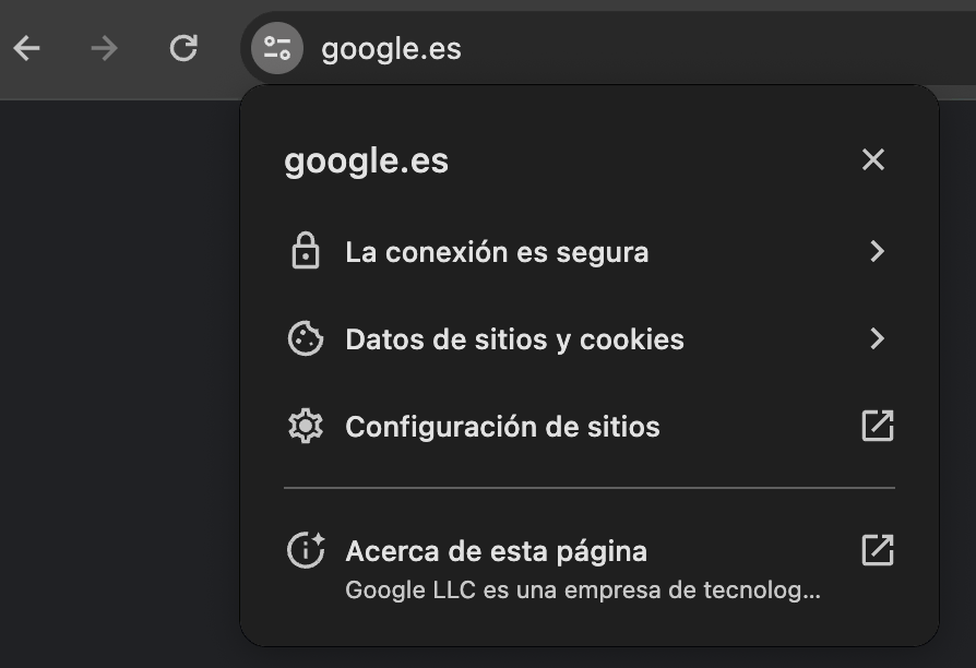 Mensaje de conexión segura de Google Chrome