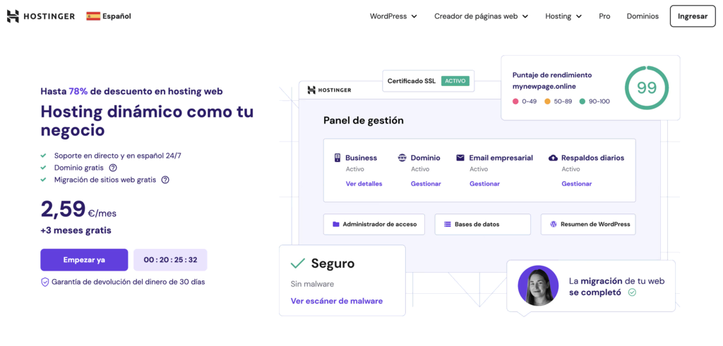 Sitio web de Hostinger