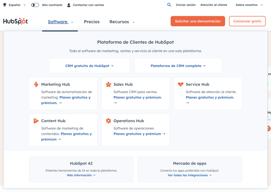 Sitio web de HubSpot