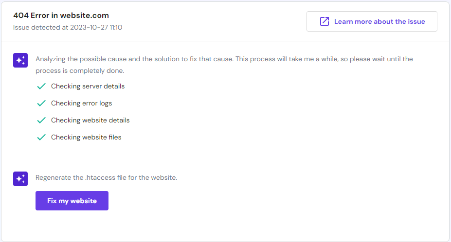 Solucionador de problemas con IA de hPanel