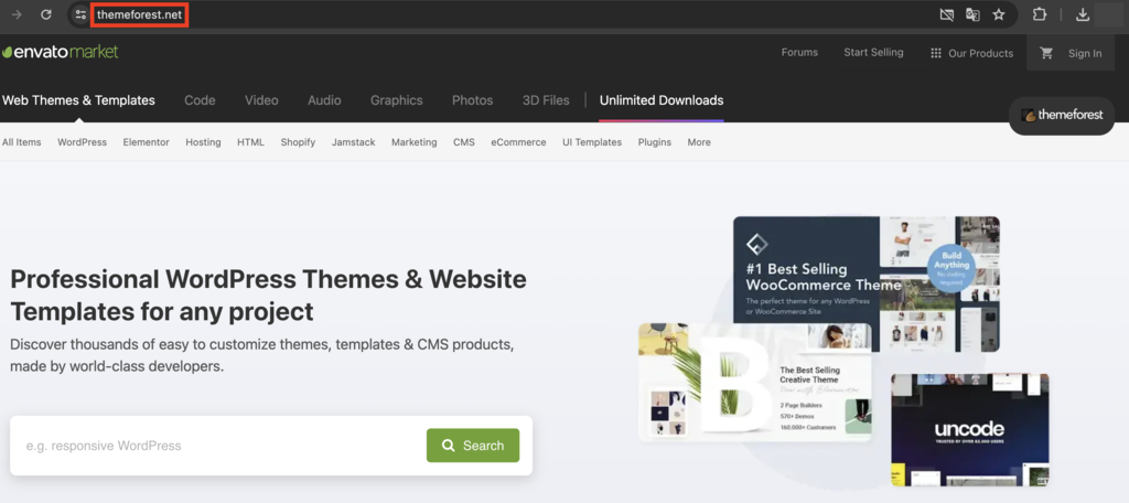 Sitio web de Themeforest