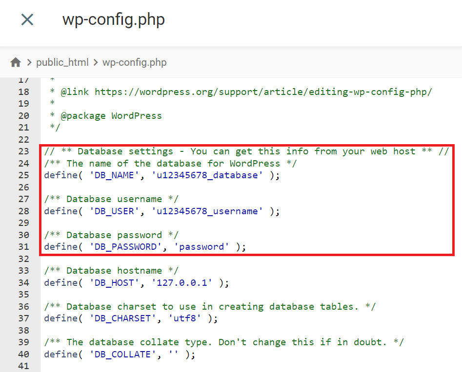 Edición de archivo wp-config.php
