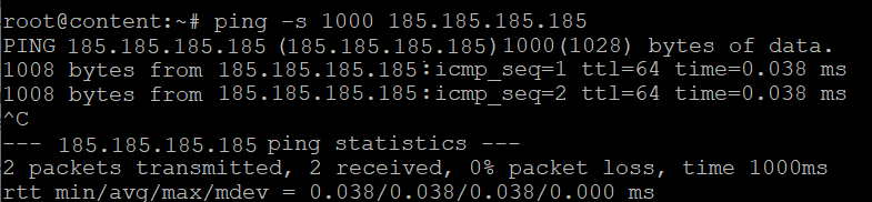 Ejemplo de uso del comando ping de Linux con -s