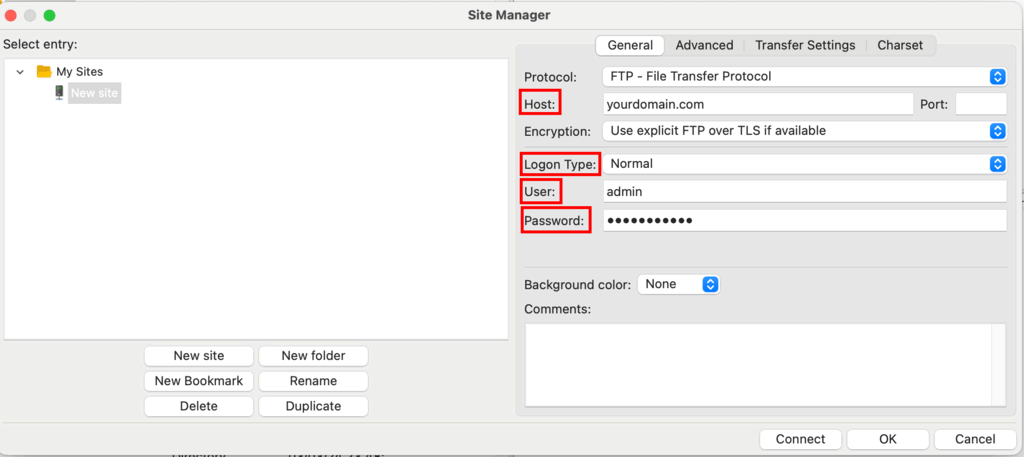 Interfaz de control de FileZilla