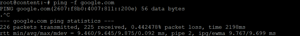 Ejemplo de uso del comando ping de Linux con -f