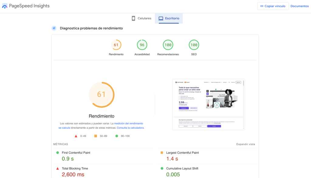 Informe de PageSpeed Insights