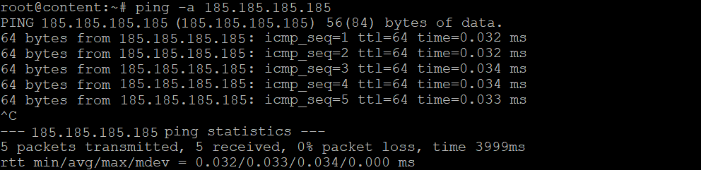 Ejemplo de uso del comando ping de Linux con -a