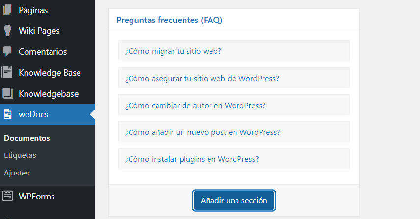 Widgets personalizados de weDocs en WordPress