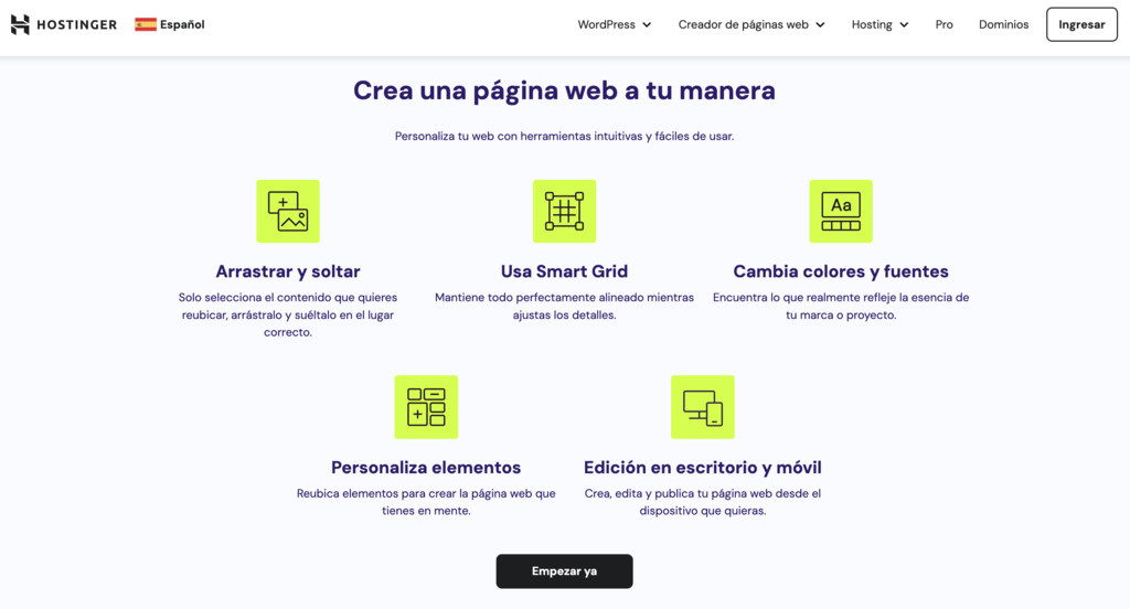 Sitio web de Hostinger