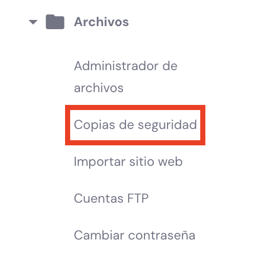 Sección de Archivos de hPanel