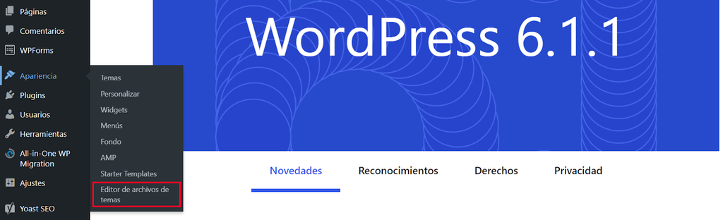 Panel de control de WordPress