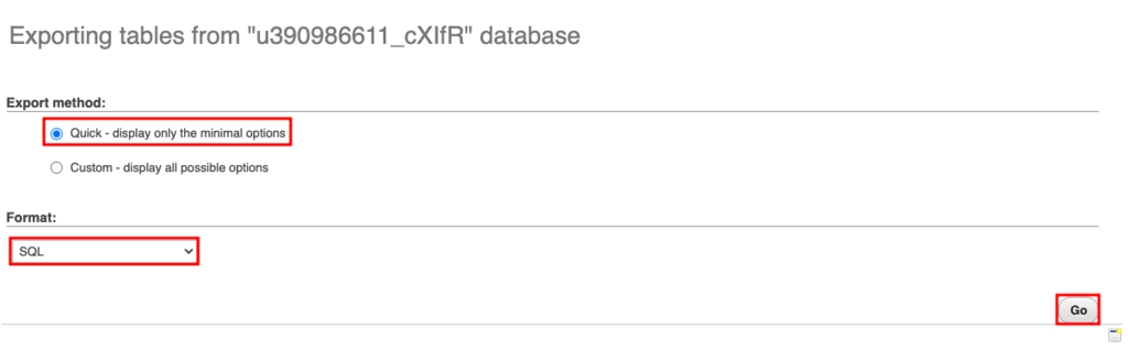 Exportar en phpMyAdmin