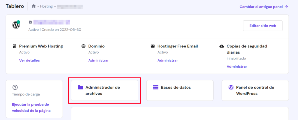 hPanel de Hostinger