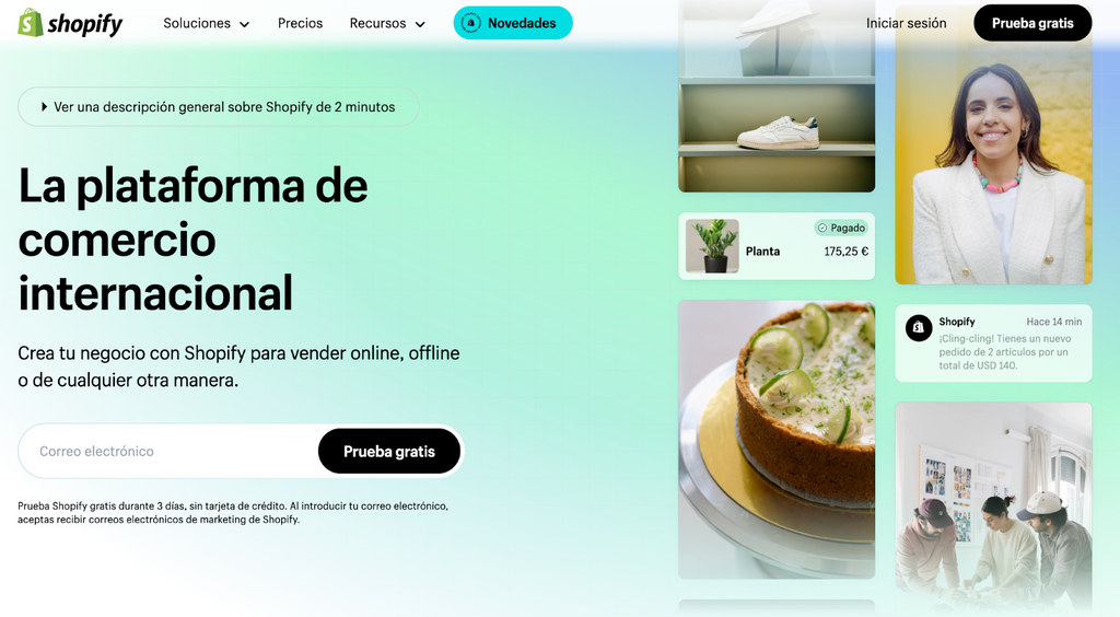 Sitio web de Shopify