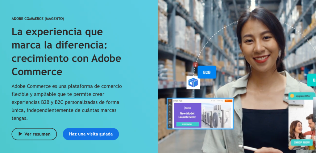 Plataformas de venta online: La página de inicio de Magento.