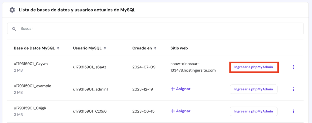 lista de bases de datos MySQL