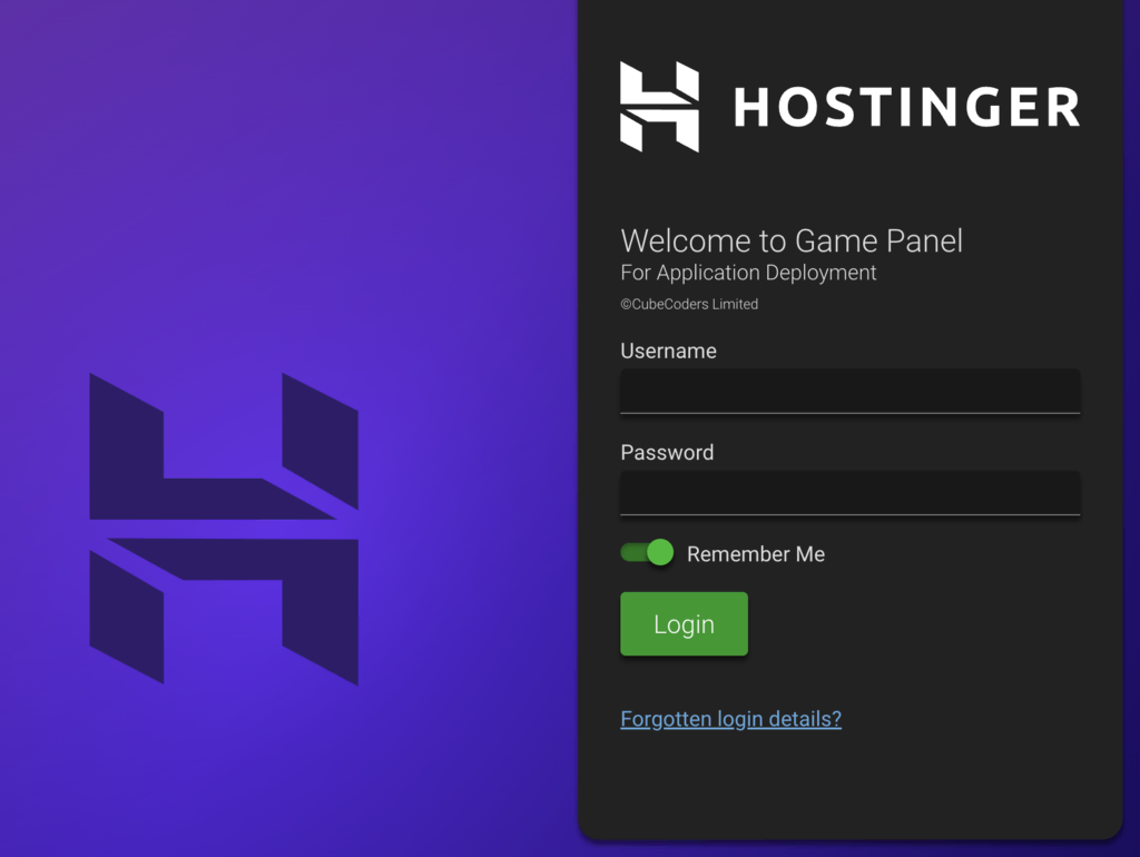 Panel de juego de Hostinger