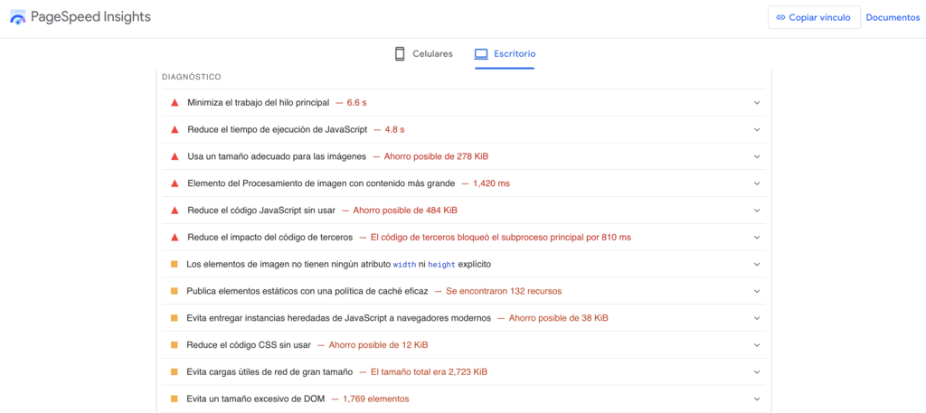 Sugerencias de PageSpeed Insights