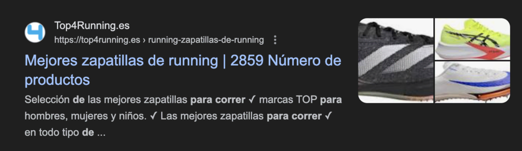 Ejemplo de metadescripcion de Top 4 Running