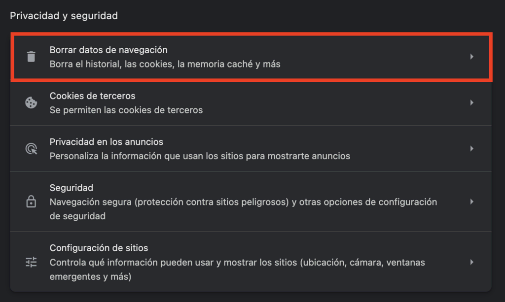 Privacidad y seguridad de Google Chrome