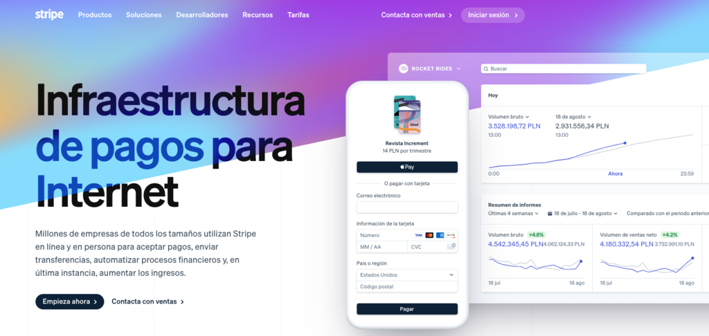 Sitio web de Stripe