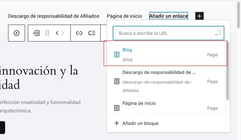 Agregar una página al menú de navegación en WordPress