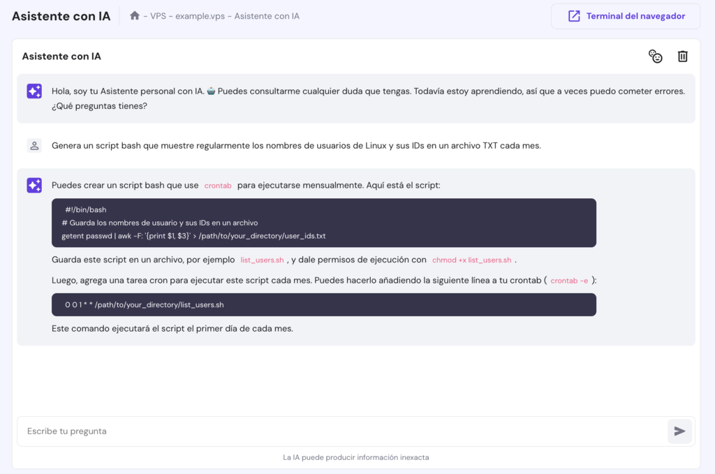 Asistente con IA VPS de Hostinger