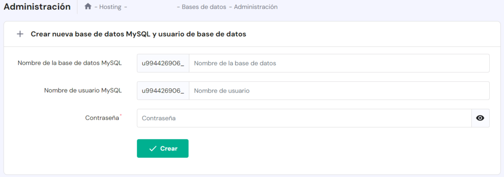 Administración de Bases de datos en hPanel