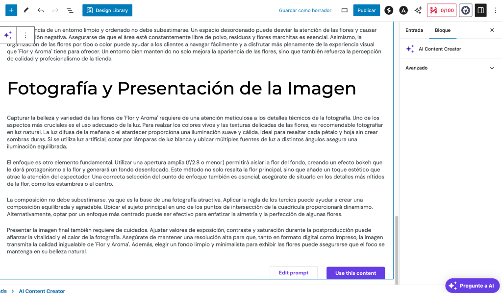 Generador de contenido con IA de Hostinger