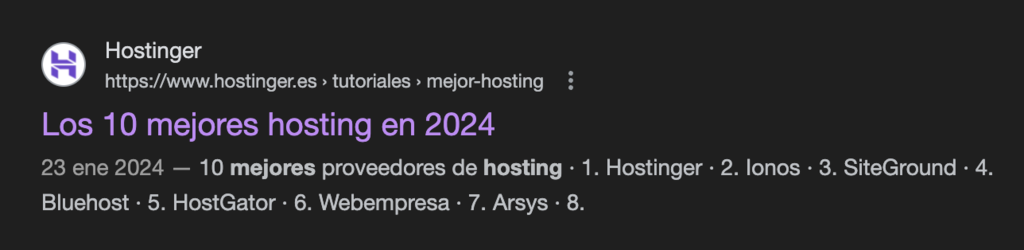 Ejemplo de metatítulo en la SERP de Google