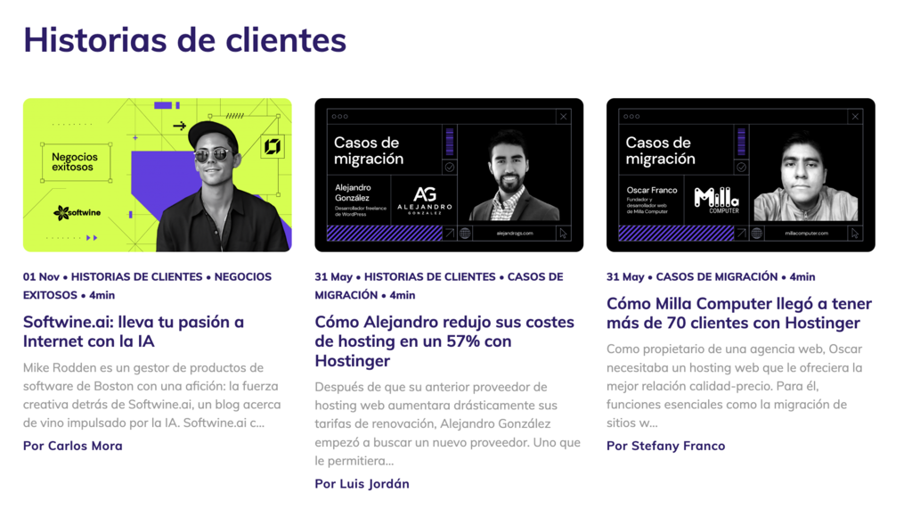 Historias de clientes del blog de Hostinger