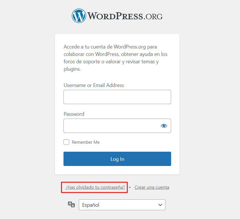 Página de inicio de sesión de WordPress wp