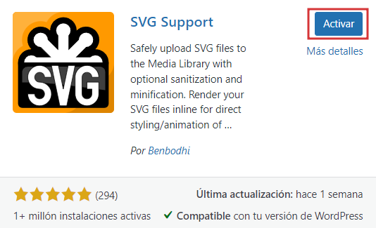 Plugin SVG Support en WP