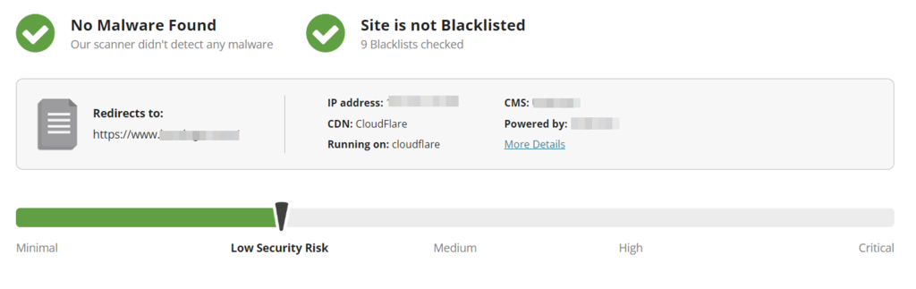 Ejemplo de Sucuri SiteCheck