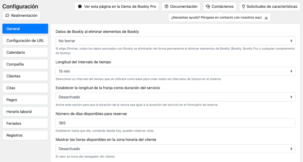 Configuración de Bookly