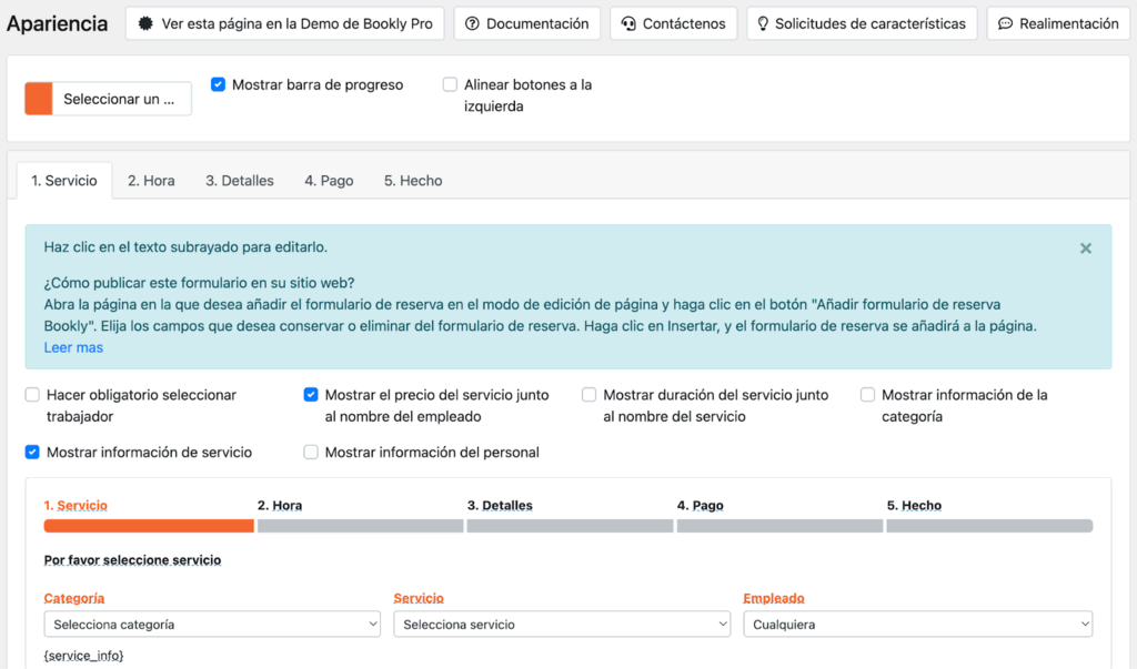 Apariencia de Bookly en WordPress