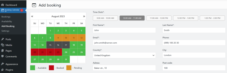 Plugin Booking Calendar