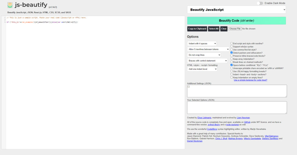 Sitio web de js-beautify