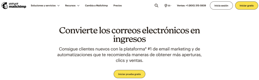 Sitio web de Mailchimp