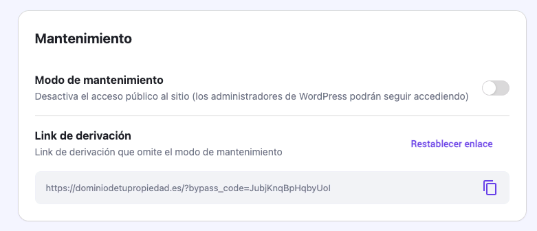 Modo mantenimiento en el plugin Herramientas de Hostinger