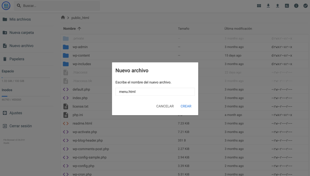 Crear nuevo archivo en hPanel