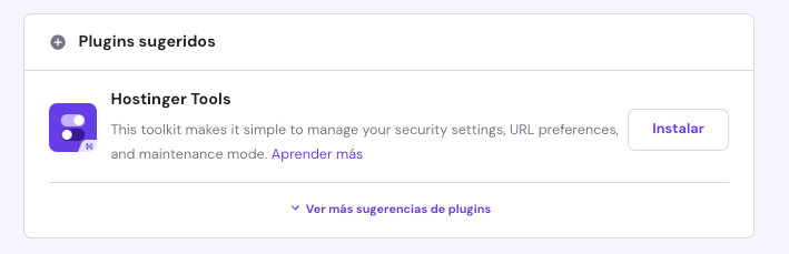 Plugins sugeridos: Herramientas de Hostinger en hPanel