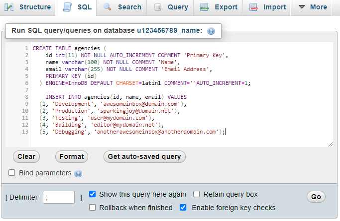 Ejemplo de base de datos SQL