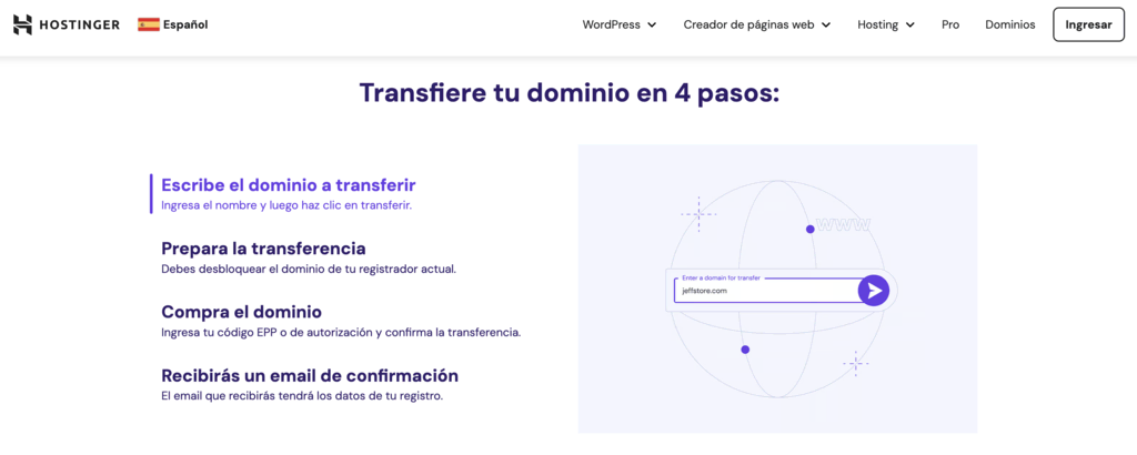 Transferir dominio en Hostinger