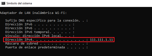 Dirección IP en el simbolo del sistema en Windows