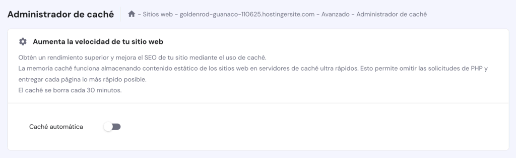 Administrador de caché en hPanel