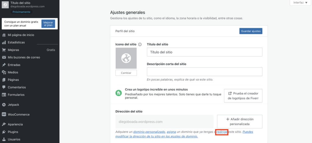 Ajustes generales de WordPress.com